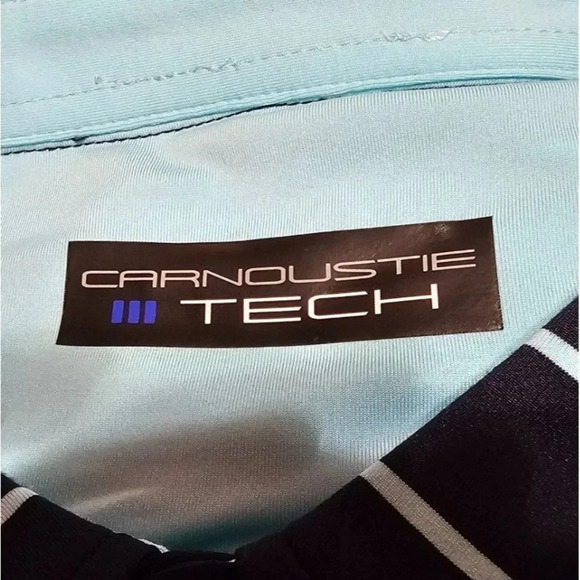 Carnoustie TECH Mens Blue Striped Short Sleeve Polo Shirt UV 50 - Size 2X EUC - Picture 6 of 7